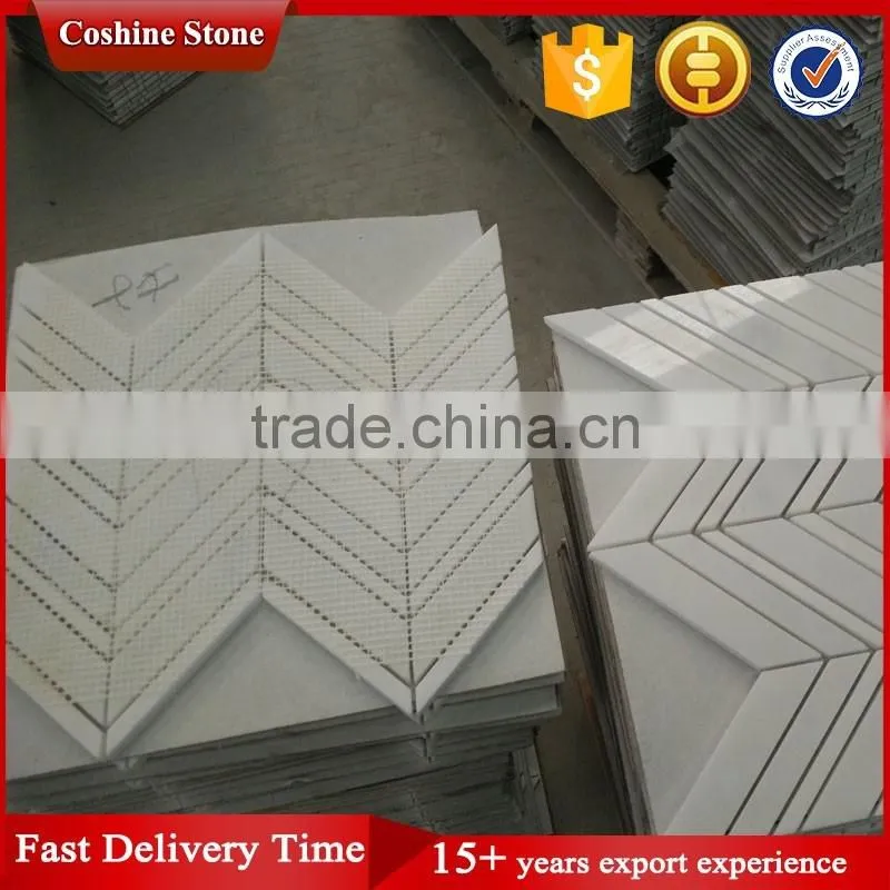 Hotel Wall Used Arrow Shape White Carrara Marble Stone Mosaic Tiles