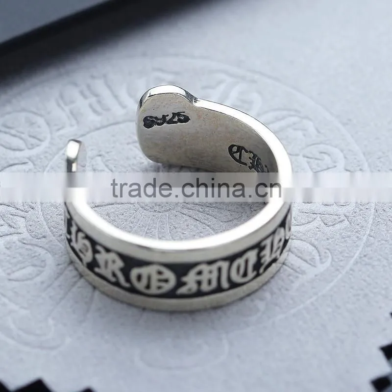 Manufacturer top quality words patterned men's jewelry mystic sterling silver big ring for men