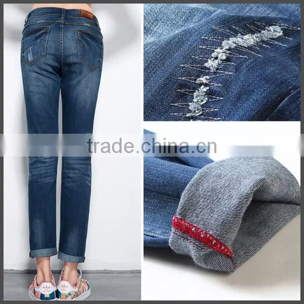 new model distressed jeans for lady ,slim fit lady jeans