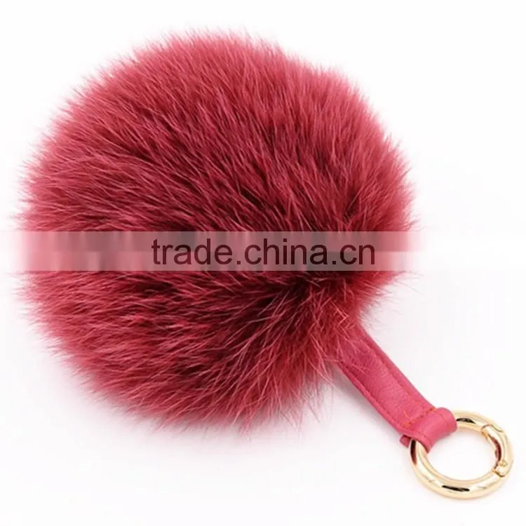 Fur Pom Pom Keychain 12cm Fox Fur Ball Key Chains Cute Round Ball Fluffy Keychain Real Fur Key Ring Charms for Bags