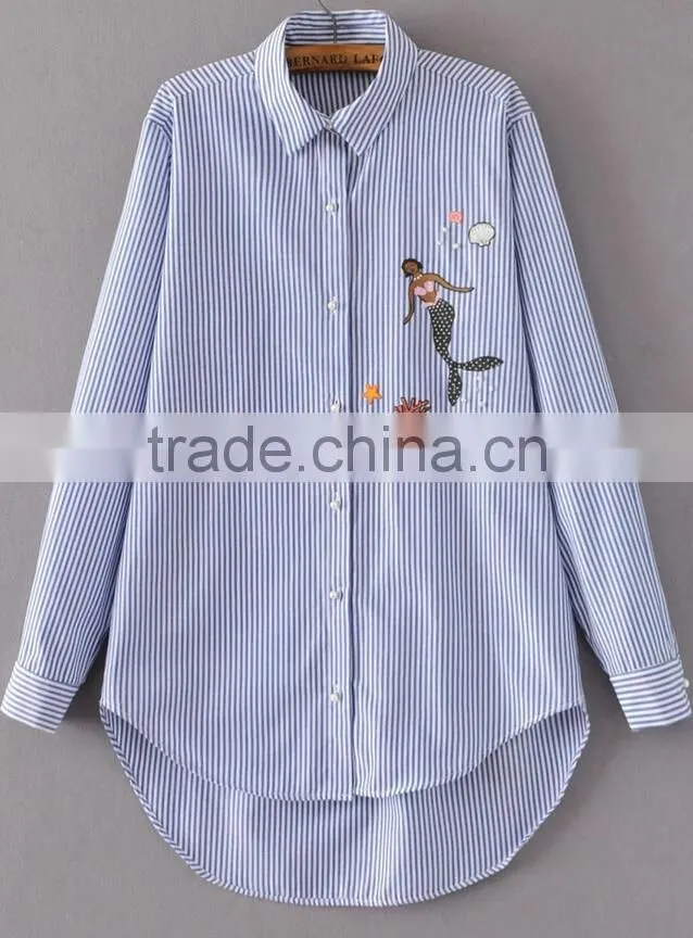 Runwaylover EY2369B 2017 Women Fashion Embroidery Stripe Blouse