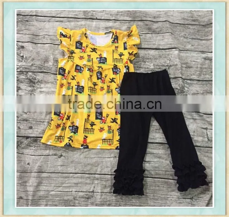 New fashion uae wholesale boutique childrens christmas clothes sets black decorative bule pant goods for children