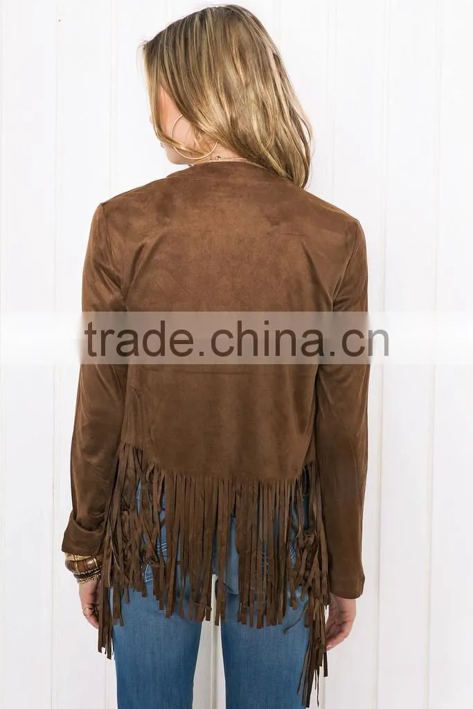 Leather jacket women Fringed leather, yellow leather tassels long sleeve jacket 2017