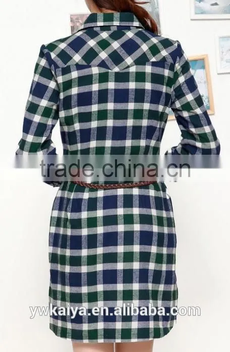 2014 new pattern 100% cotton plaid long sleeve long women blouse office wear
