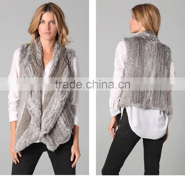 YR078 Fashion Women style Top Quality Hand Knit Real Rabbit Fur Sleeveless Vest/Australian Market Cropped Rabbit fur Waistcoat