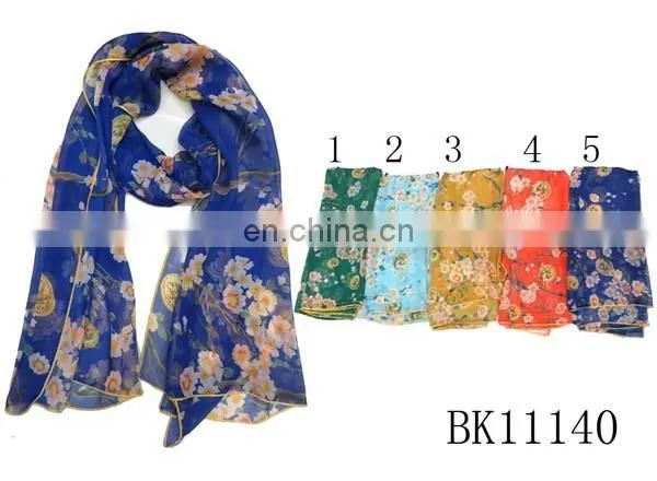 2015 fashion spring summer wholesale women nice print chiffon shawl blue georgette scarves