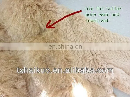 2013 ladies fashion style knitting rabbit fur jacket with fox fur collar