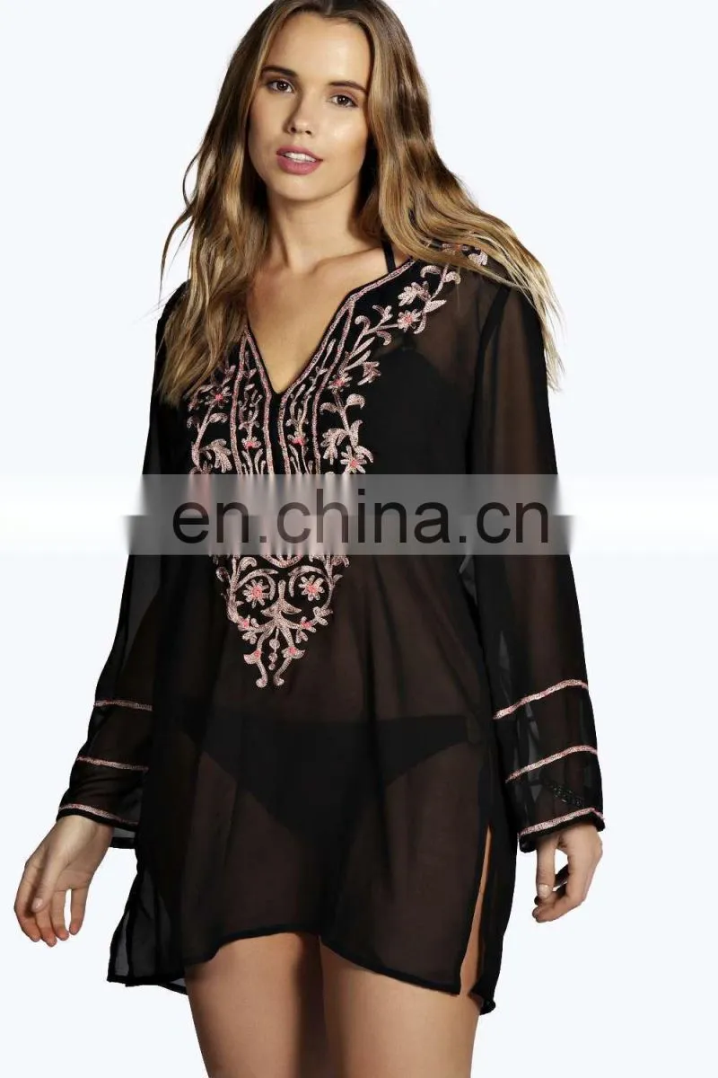 OVERSIZED EMBROIDERED PONCHO KAFTAN Slim V-neck Embroidered Poncho/ Short Kaftan For Women Summer Wear