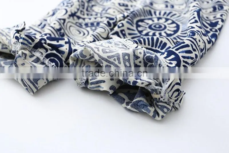 Summer Children Girl Clothes Set China Blue And White Strapless 2pcs Clothing Sets