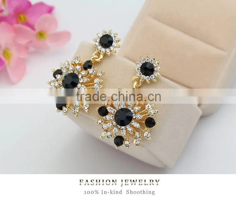 18K Gold Plated Crystal Fashion Lady Sunflower Type Drop Earrings