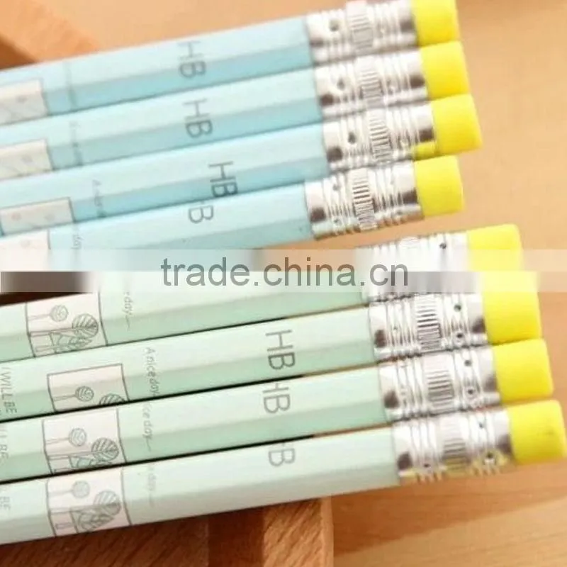 7" wooden heat transfer printing/ plastic mantle lovely pencil with eraser ,Office&. School Supplies logo available