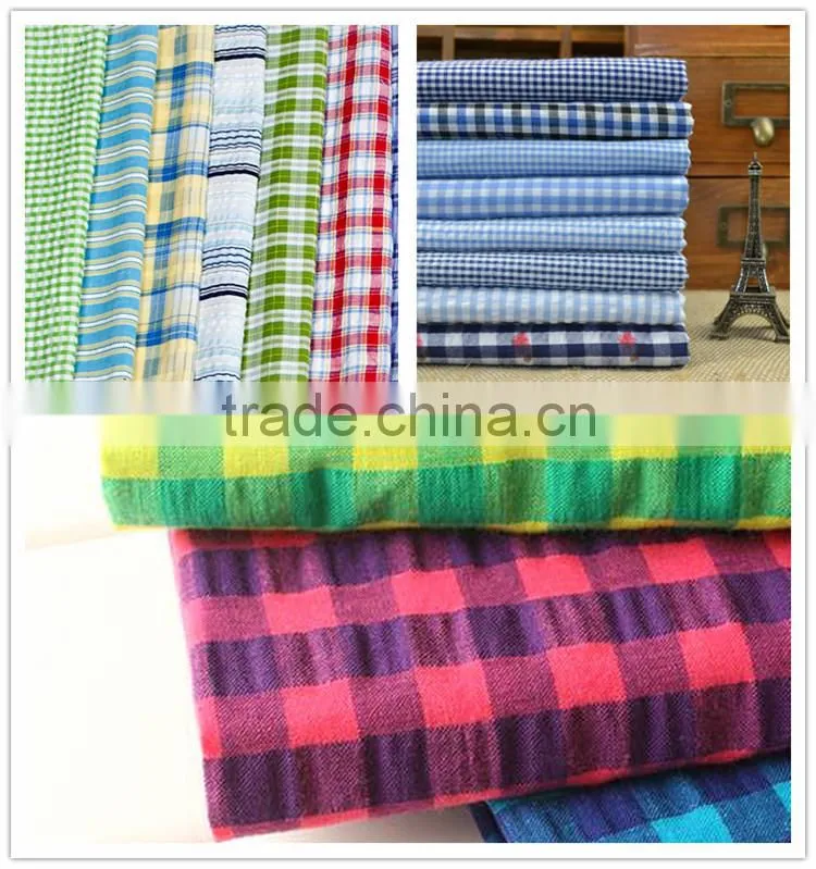 Polyester cotton blend plain dyed seersucker fabric