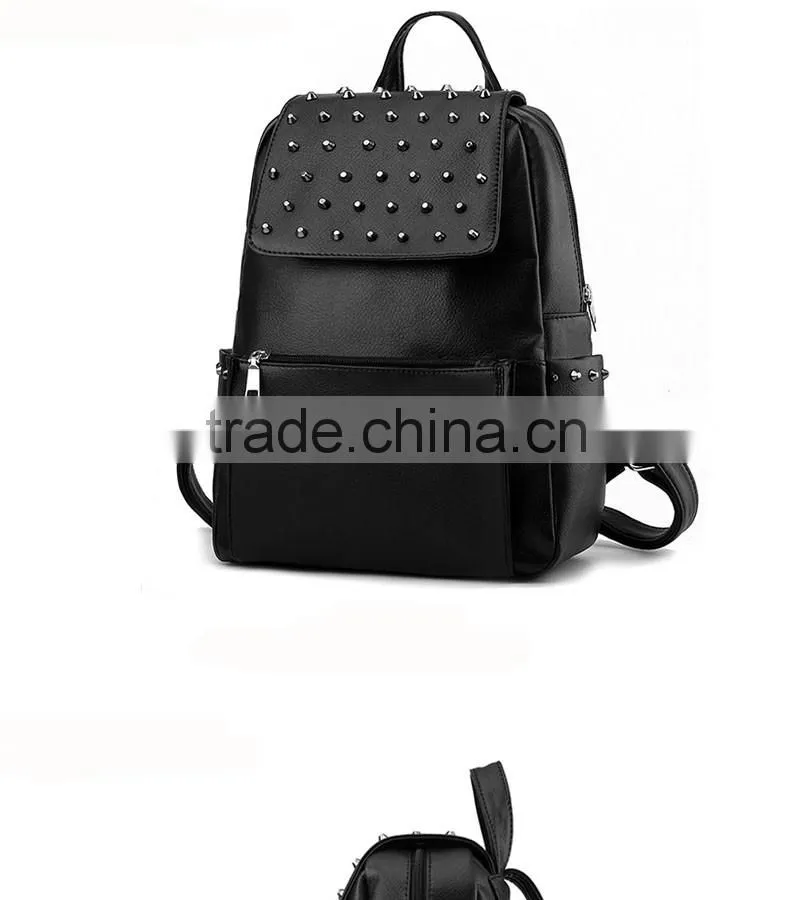 china alibaba shop 2016 newest black rivet leather bags backpack for girls