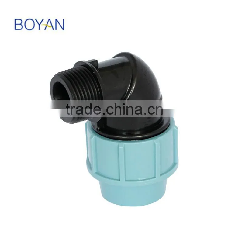 BOYAN zhejiang taizhou light blue plastic pipe fitting PP compression male elbow