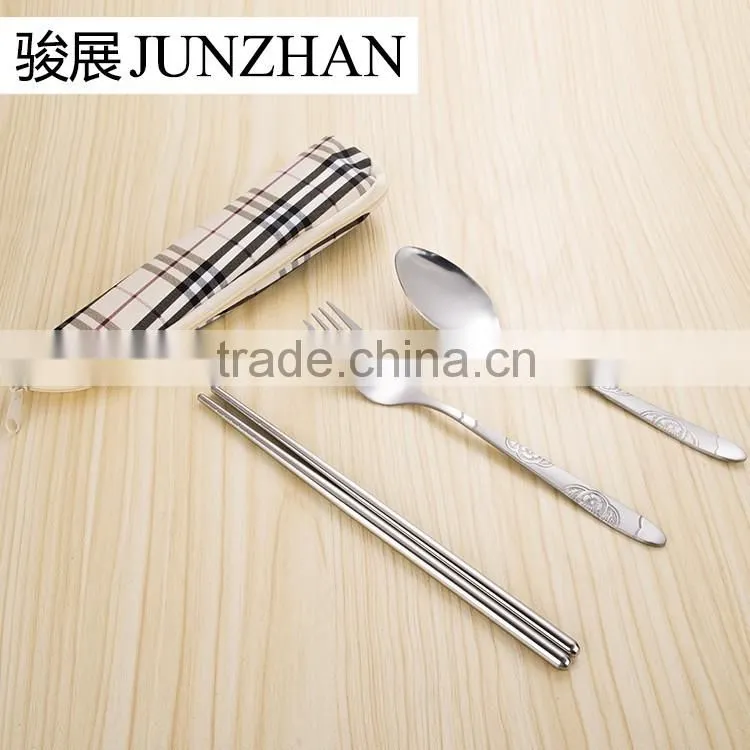Stainless Steel Travel cutlery spoon and chopsticks with water-proof cloth bag packing