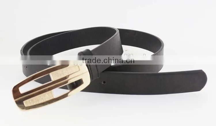 2015 designer black PU ladies leather belt with Gold buckles for jeans in yiwu