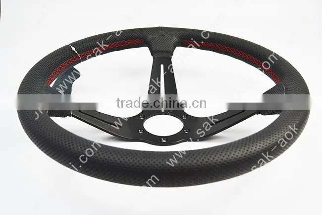 black leather red stitch car steering wheel auto steering wheel