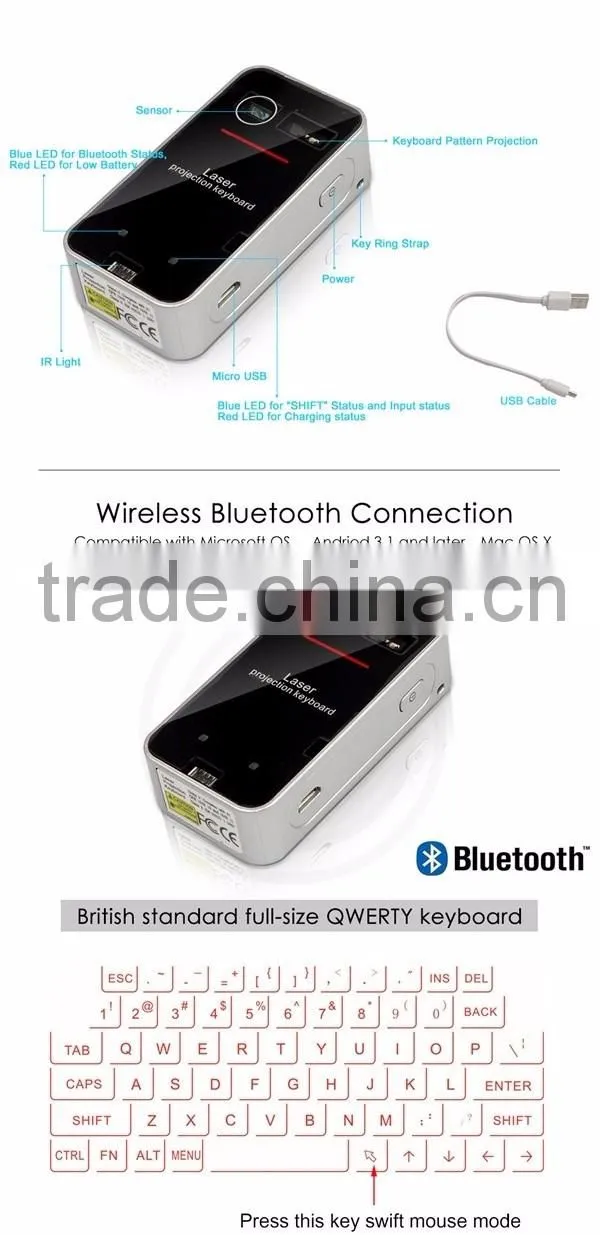 Bluetooth Mini portable Virtual Laser Projection keyboard and mouse for Android iPhone mobile phone Tablet