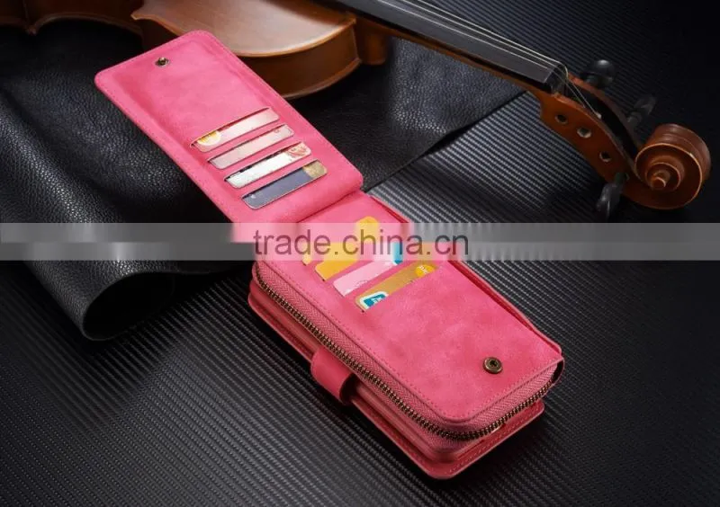 Alibaba Best Selling Multifunction Leather Case Cover Zipper Wallet case with mirror For iPhone 6/6S Plus