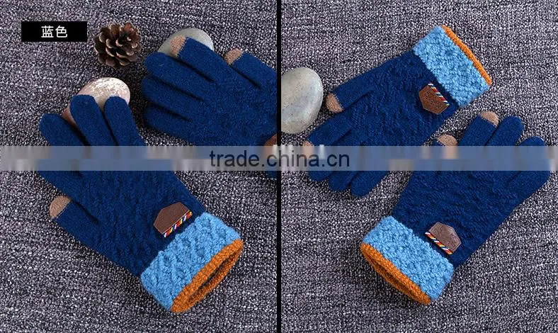 Hotsale Premium Woolen Yarn Knitted Contrast Color Touch Screen Gloves For Boys