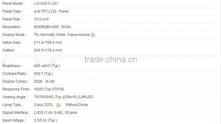 10.4 inch LQ104S1LG61 a-Si TFT-LCD Panel For SHARP