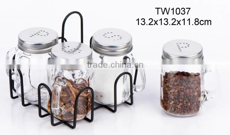 TW1040 2pcs glass spice jar with metal rack