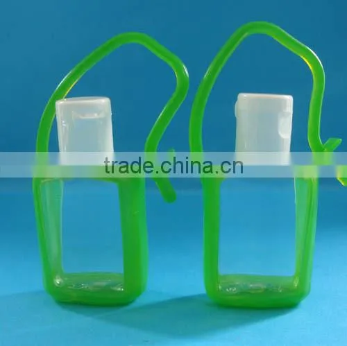 hot sale plastic hand sanitizer bottle with silicone holder, 30ml cute hand gel bottle