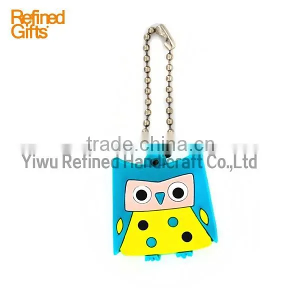 Creative Red Blue Owl keychain Personalized pvc rubber Animal Keychain