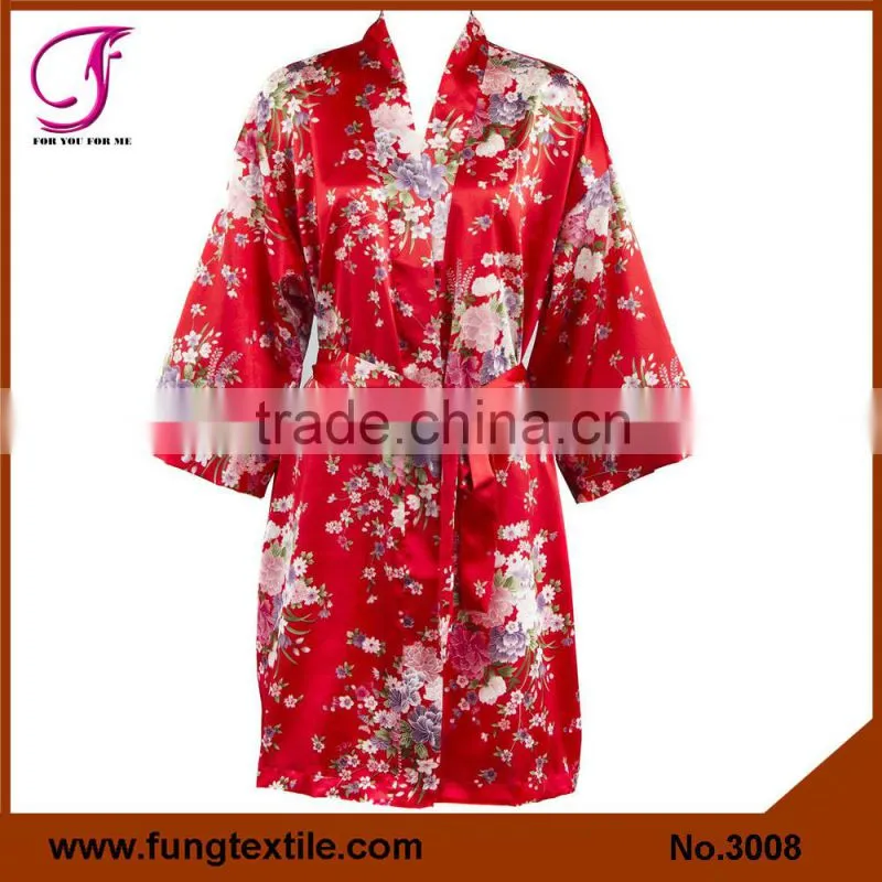 300803 Women Floral Satin Bath Robe