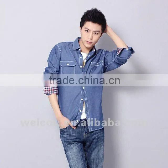Latest brand design European style slim fit casual solid fancy fashion men denim shirts
