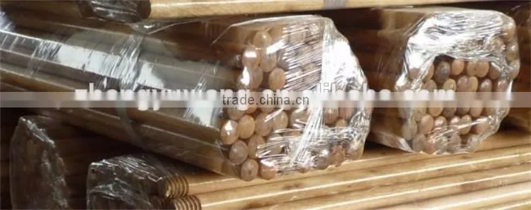 Natural wooden lacquered and threaded mop handle