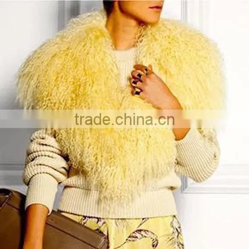 Top Quality Curly Mongolian Sheep Fur Collar for Women's Garment Accessories