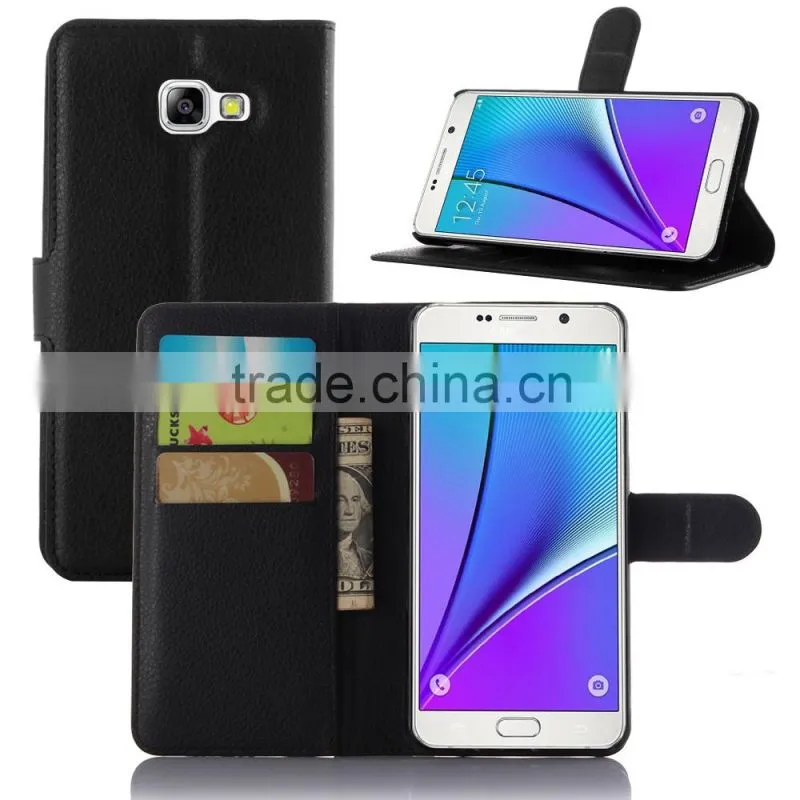 HOT SELLING Luxury Case for Samsung GALAXY A5 A510 PU Lichee Leather Flip Cover with Wallet