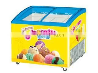 Best Seller Curved Double Door Sliding glass door Ice Cream Showcase Freezer