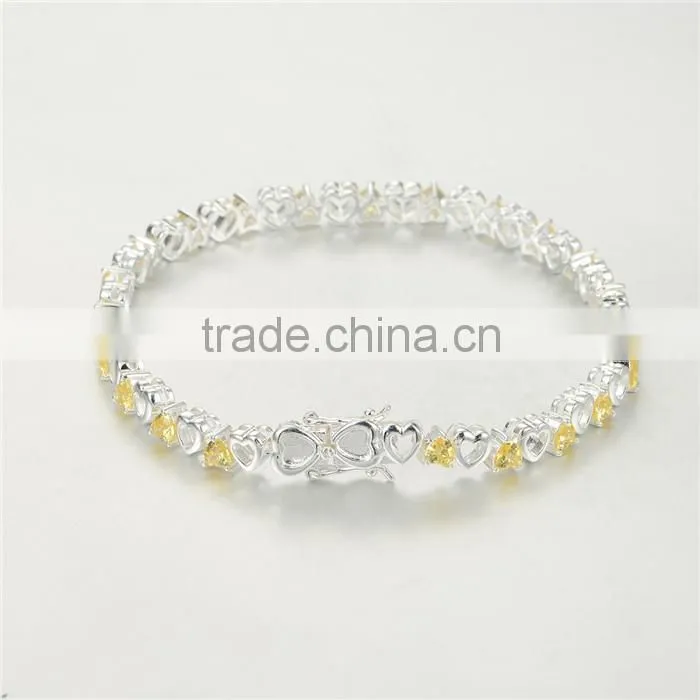 925 Sterling Silver Tennis Bracelet With Middle Size Gold Zircon