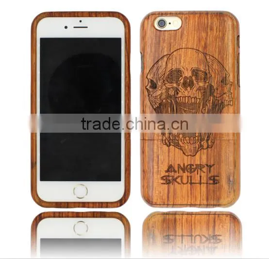 Anit-slip Angry SKULL Engraving WALNUT wood phone protected case for Iphone 6 in two parts