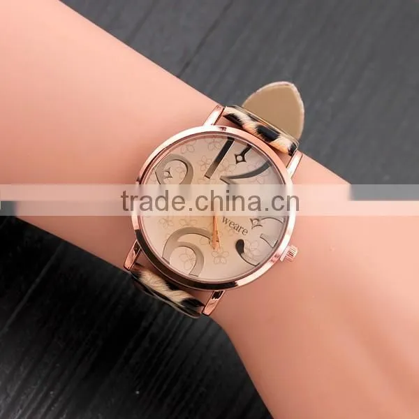 Latest Design Rose Gold Leather Leopard Watch For Women