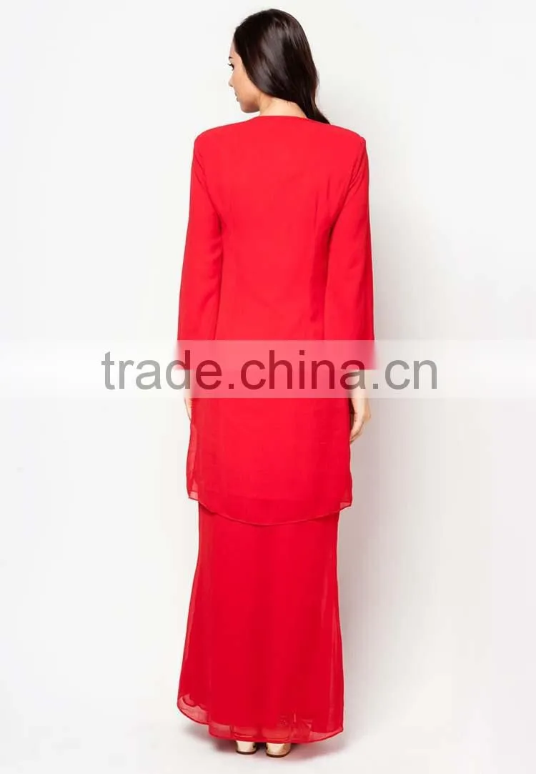 Red 100% polyester embroidered beaded elegant women muslim dress