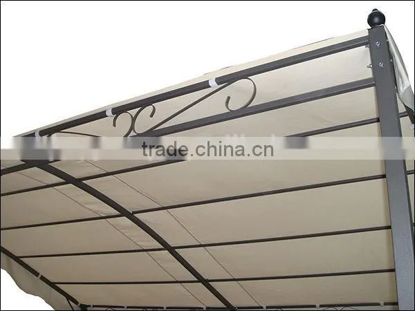 Portable wrought iron gazebo with sloped cover