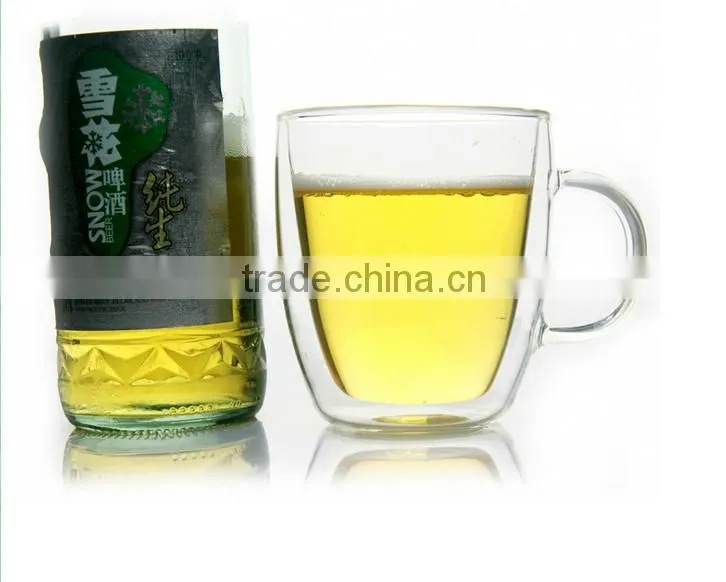 Heat resistant glass double deck glass 350 ml/Sanzo Custom Glassware Manufacturer borosilicate hand made double wall glass with