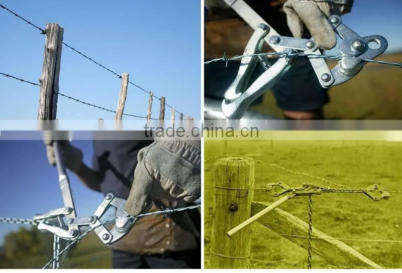 Chain link fence chain strainer for fencing wires