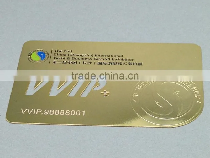 Free sample Cut letters metal VIP card gold metal card for members