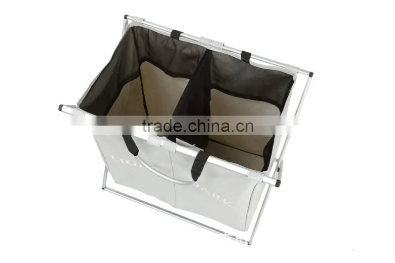 Double layers laundry hamper 2 compartment sorters with Aluminum Frame