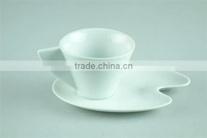 White stock cafe cup and saucer, mini coffee cup and saucers with spoon factory cheap price