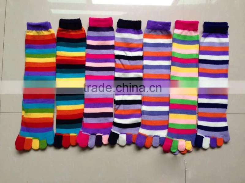 High quality long section colorful strip five fingers socks long stocking toes socks
