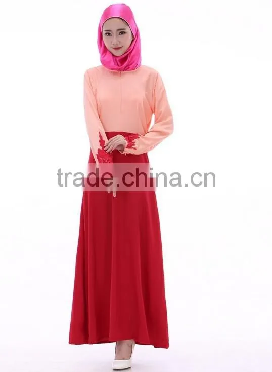 fashion long sleeve lace zip women long dress muslim