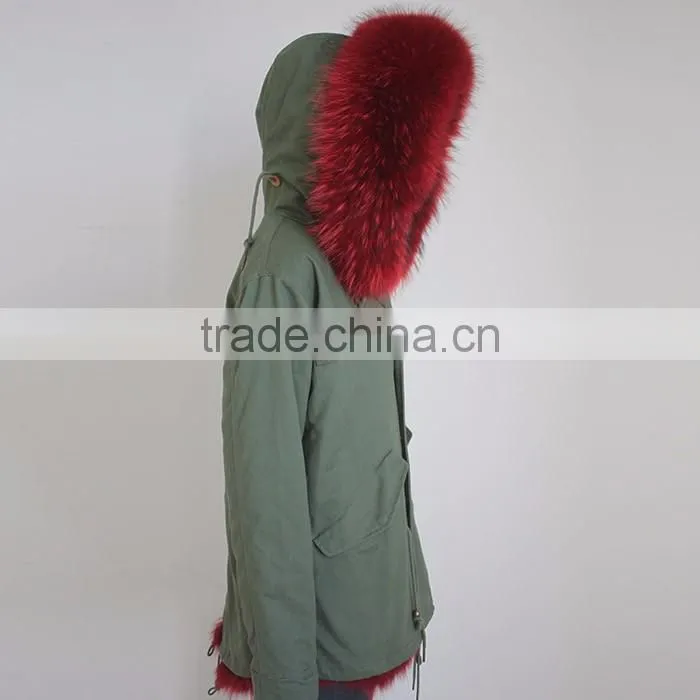 Myfur Newest Factory Price Cotton Army Green Fur Parka Jacket with Real Fox Fur Lining