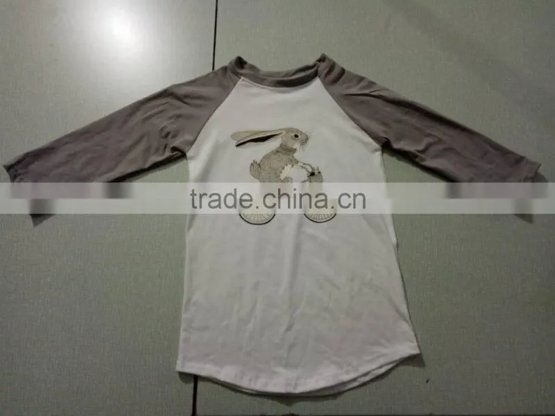 2017 spring easter day cute bunny screen print top girl clothes shirt