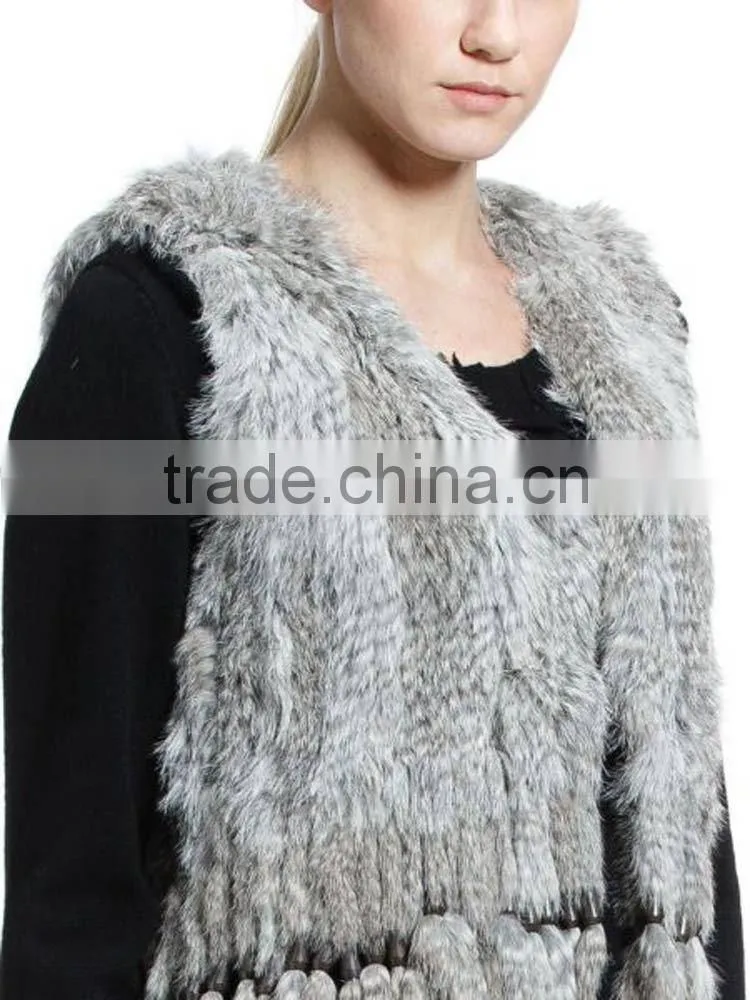 YR584 Beautiful Tassel Genuine Rabbit Fur Vest Women Top Quality 2015