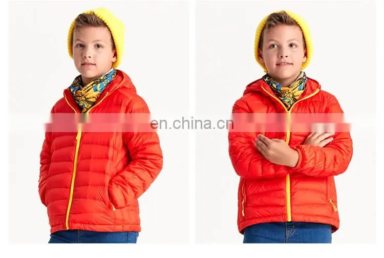 Winter comfortable 20D nylon ultralight kid down jacket with hood